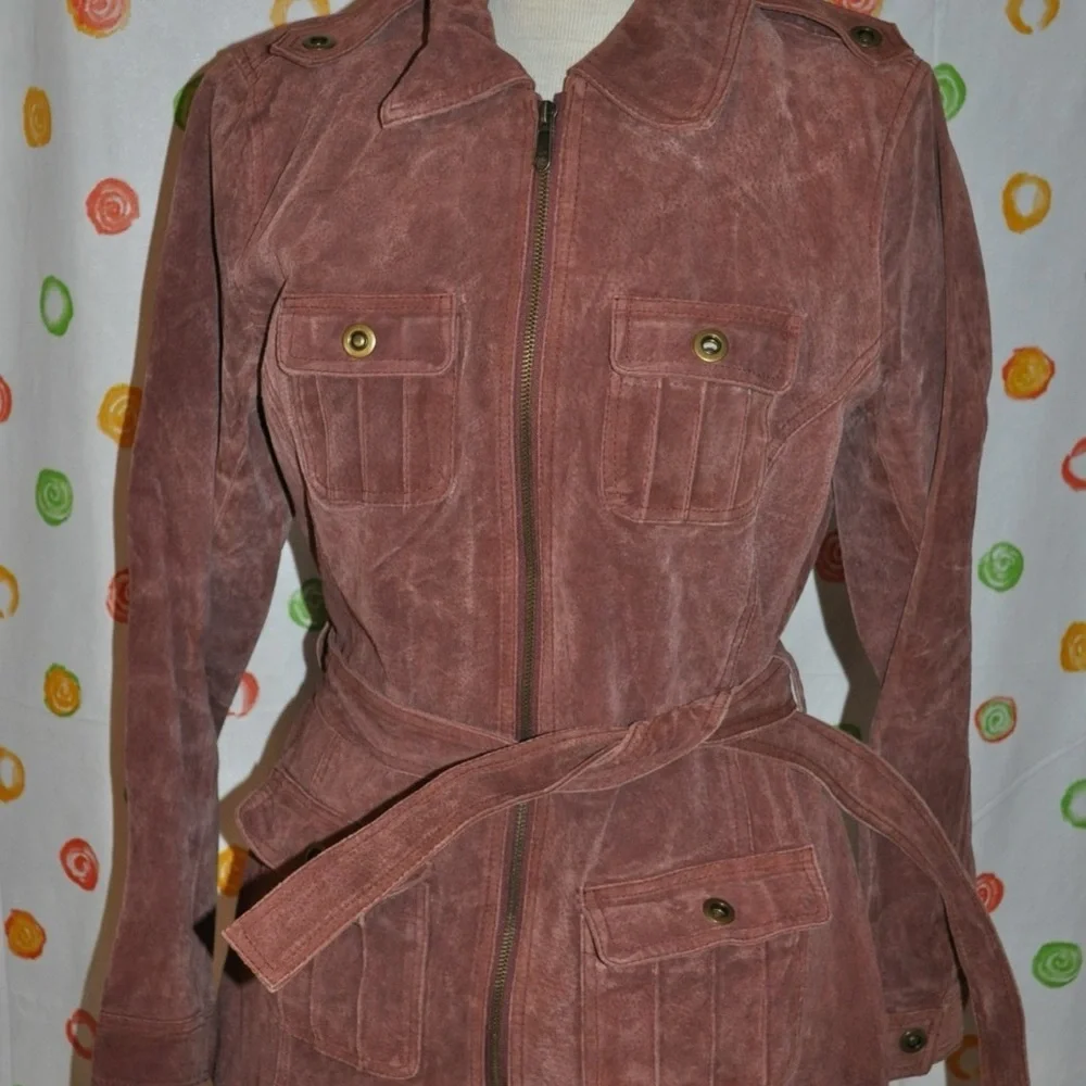 Vintage Genuine Suede Leather Belted Coat Western Cowboy Rodeo Biker Grunge Boho - Picture 11 of 11